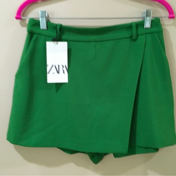 Zara High Waisted Wrap Shorts Green Size S Womens NWT New Blogger Fav - Picture 1 of 8